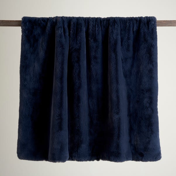 Silky Soft Faux Fur Throw Navy image 1 of 5