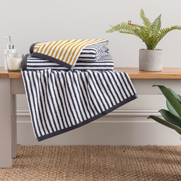 Mustard and Charcoal Striped Towel Dunelm