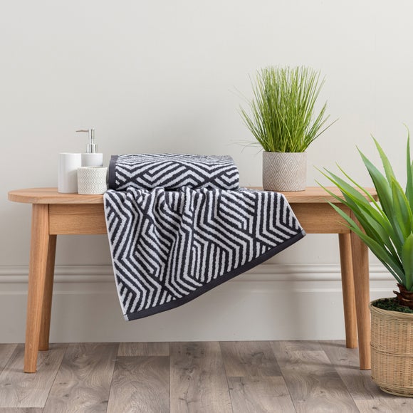 Charcoal Geo Towel Dunelm