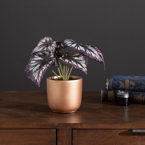 Artificial Begonia in Gold Plant Pot