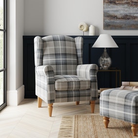 Oswald Self Assembly Grey Check Armchair