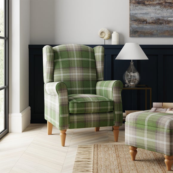 Oswald Check Wingback Armchair Dunelm