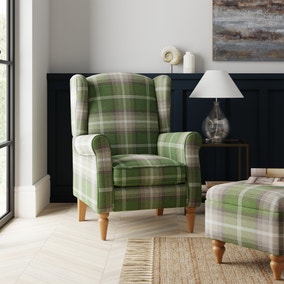 Oswald Self Assembly Green Check Armchair