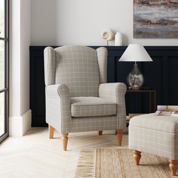 Oswald Window Pane Check Wingback Armchair Dunelm