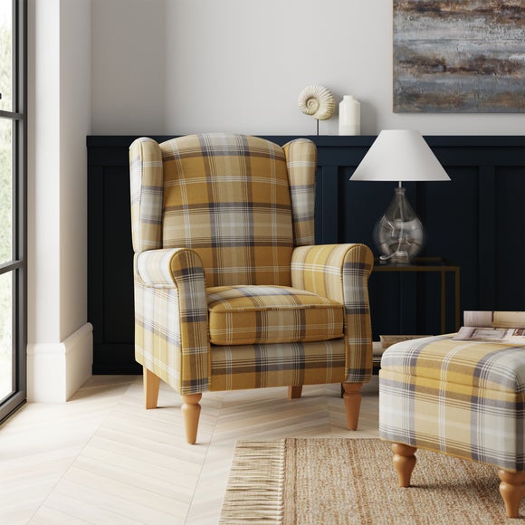 Oswald Check Wingback Armchair Dunelm