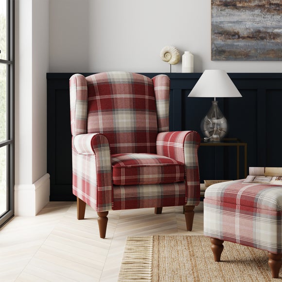 Oswald Check Wingback Armchair Dunelm