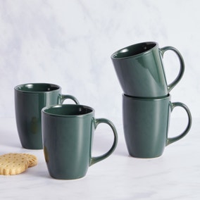 Set of 4 Stoneware Bottle Green Mugs