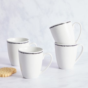 Set of 4 Stoneware Code Striped Mugs