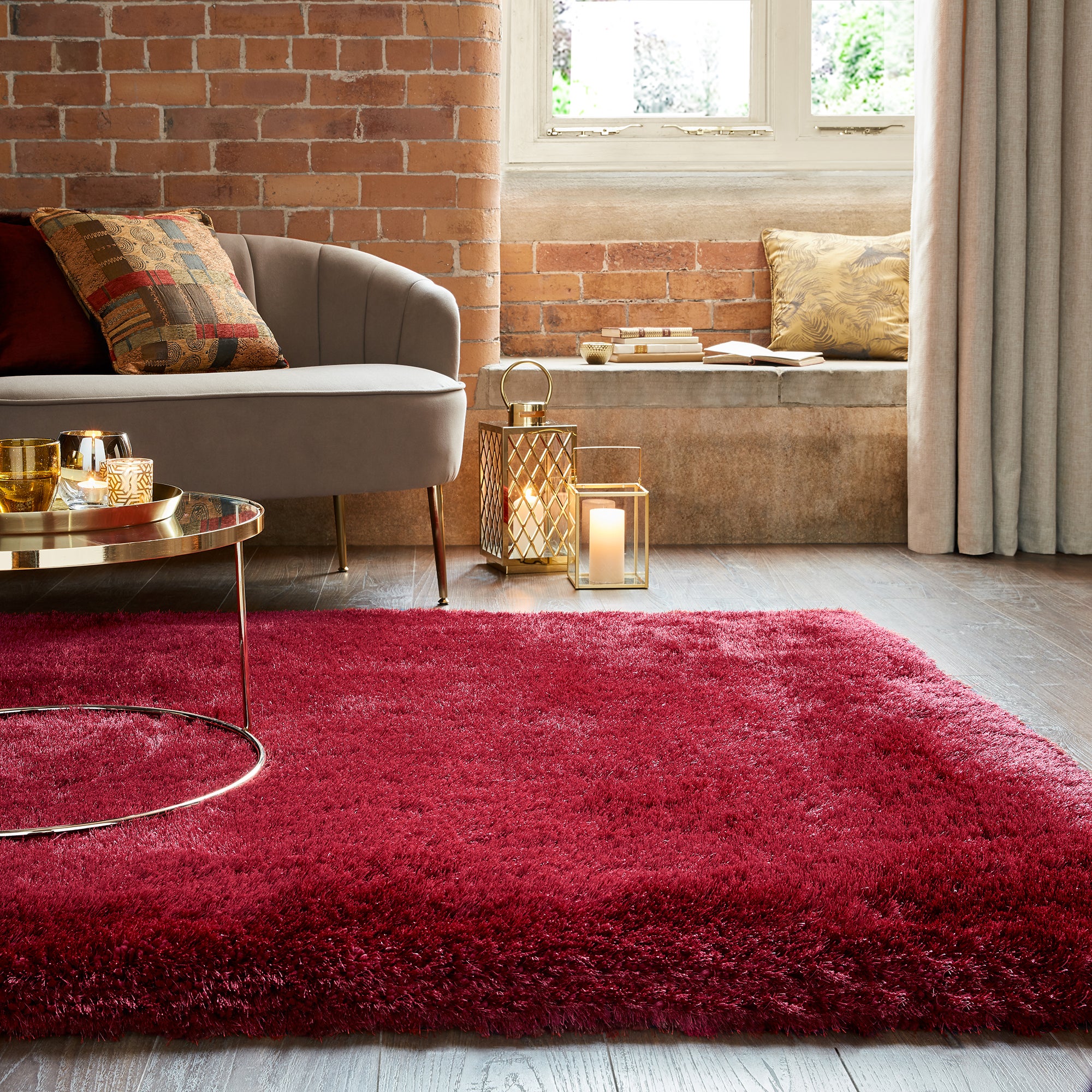 Jewel Shaggy Rug Red