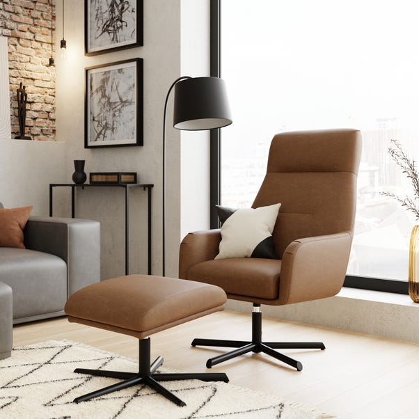 Hudson Faux Leather Swivel Chair and Footstool image 1 of 9