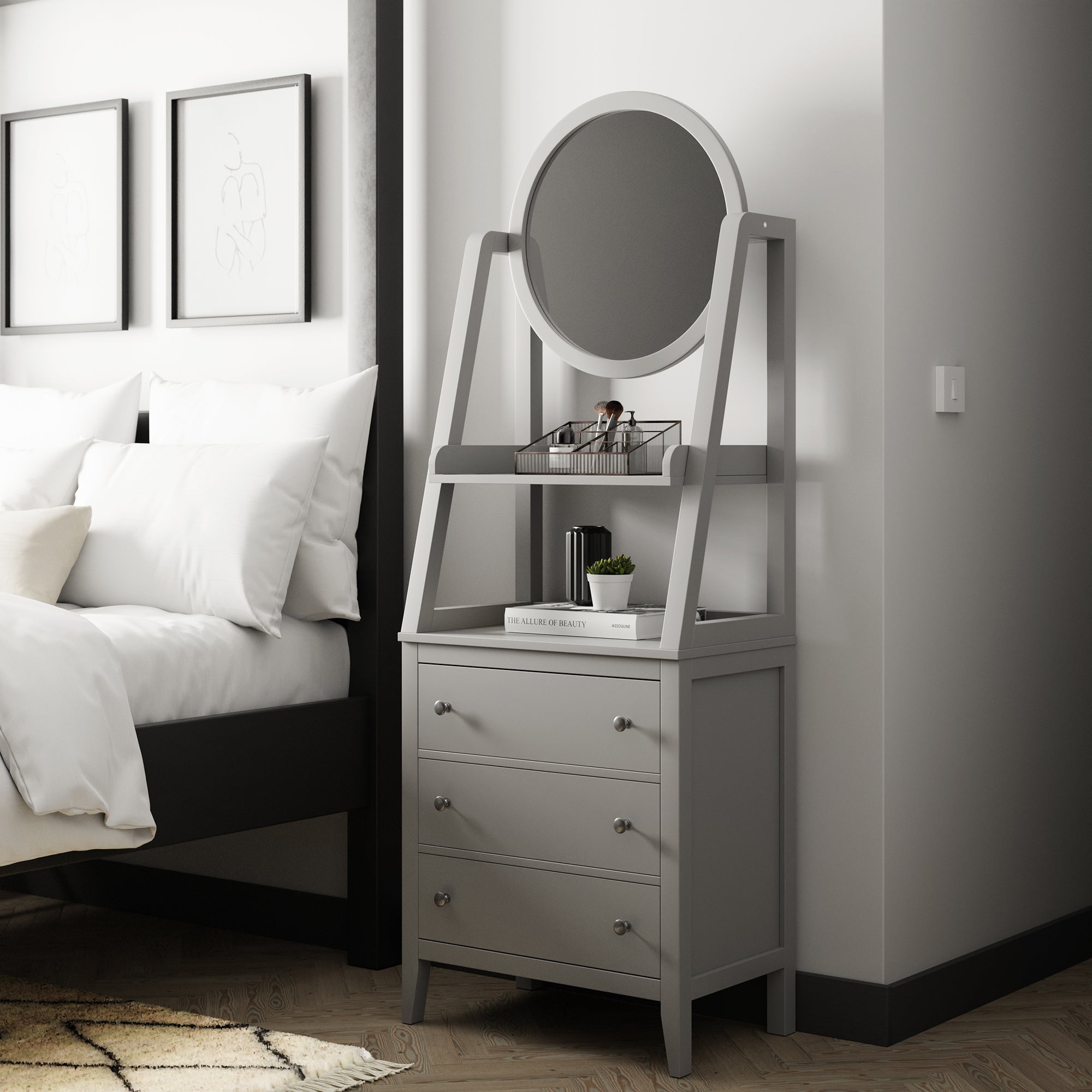 Lynton 3 Drawer Standing Dressing Table With Mirror Grey Grey