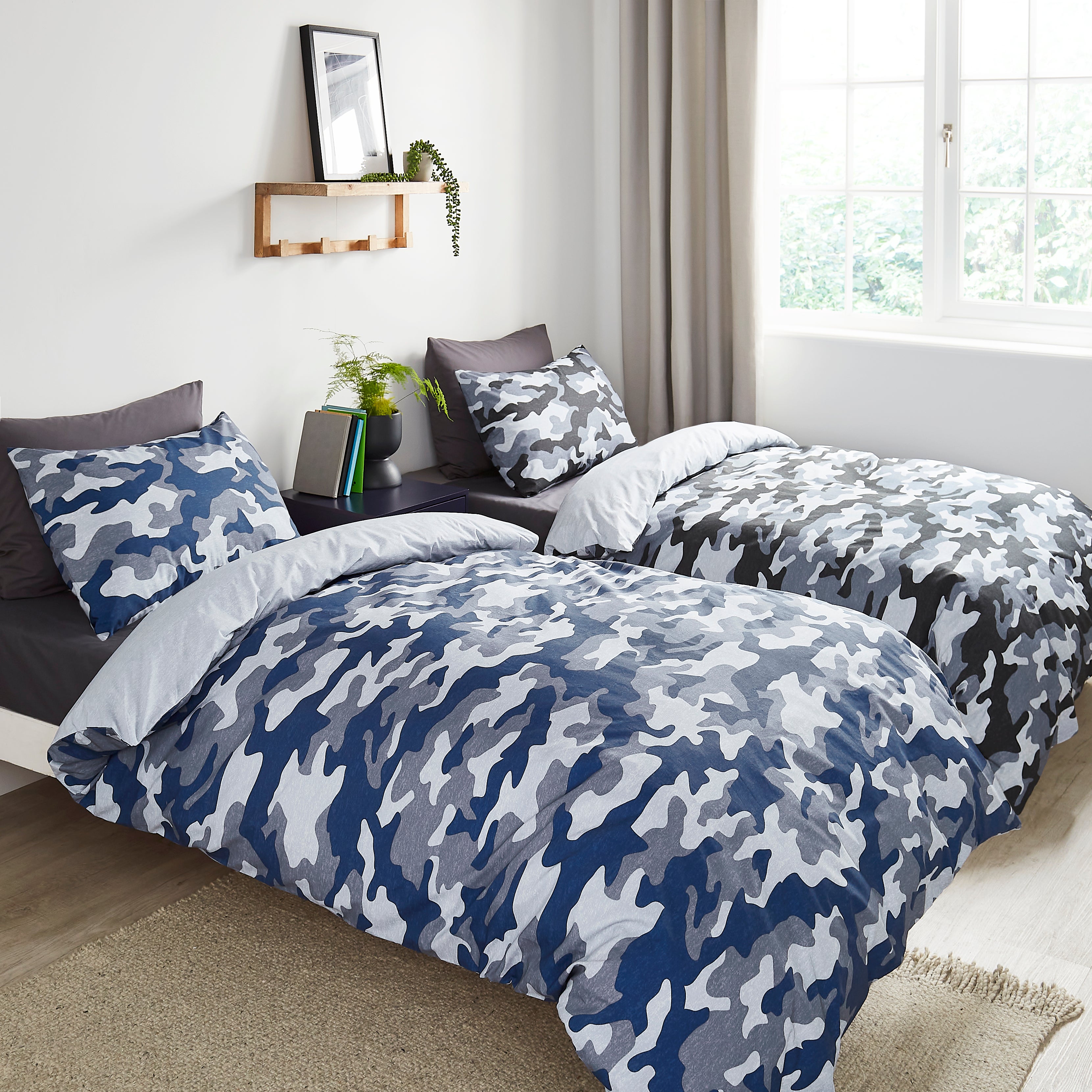 Camo Duvet Cover And Pillowcase Twin Pack Set Greybluewhite