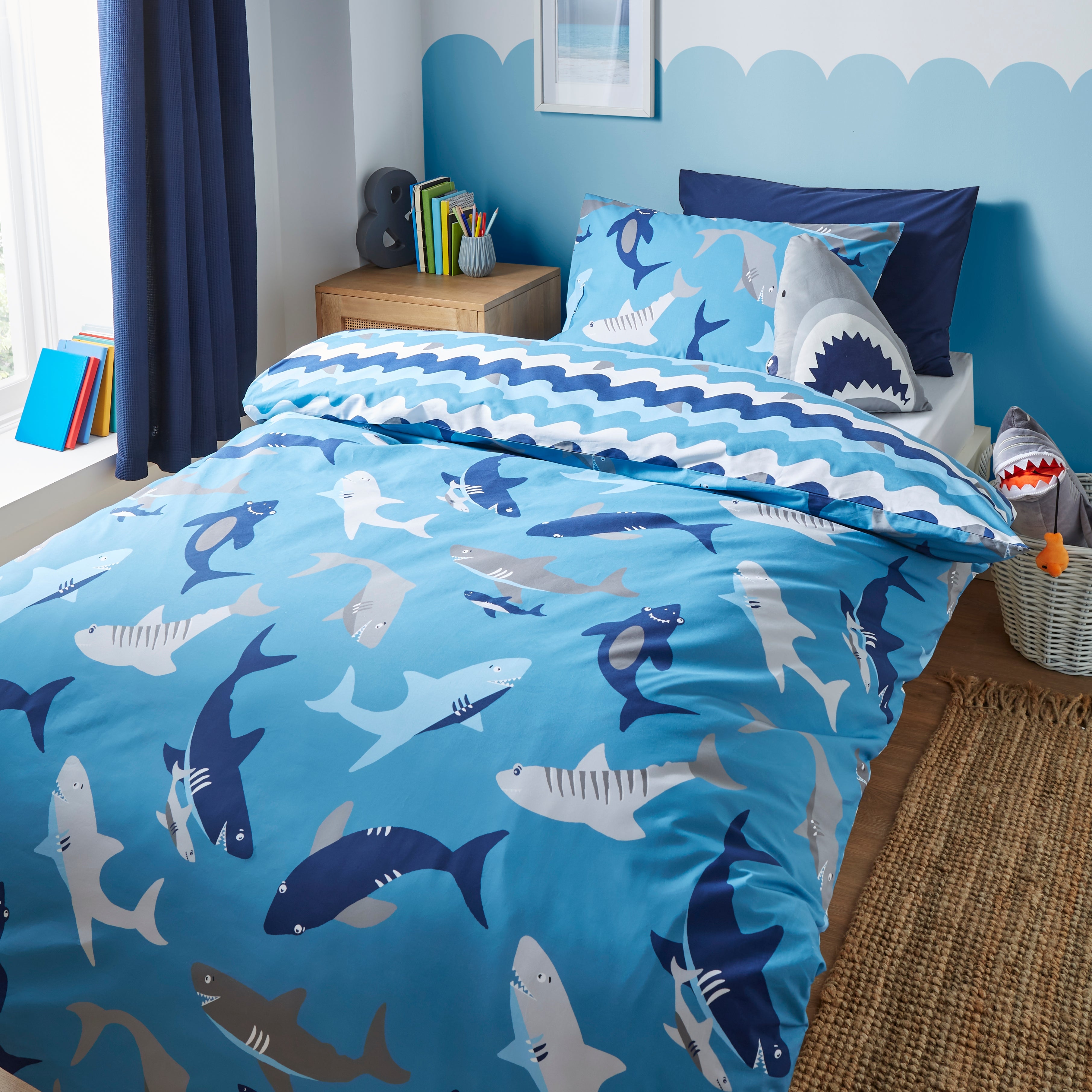 Sharks Duvet Cover And Pillowcase Set Bluegrey