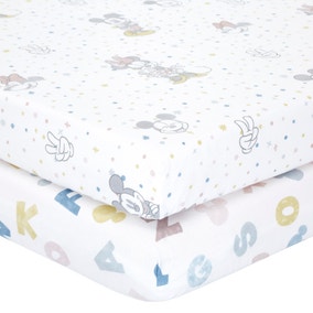 Mickey Alphabet Letters Pack of 2 100% Cotton Fitted Sheets