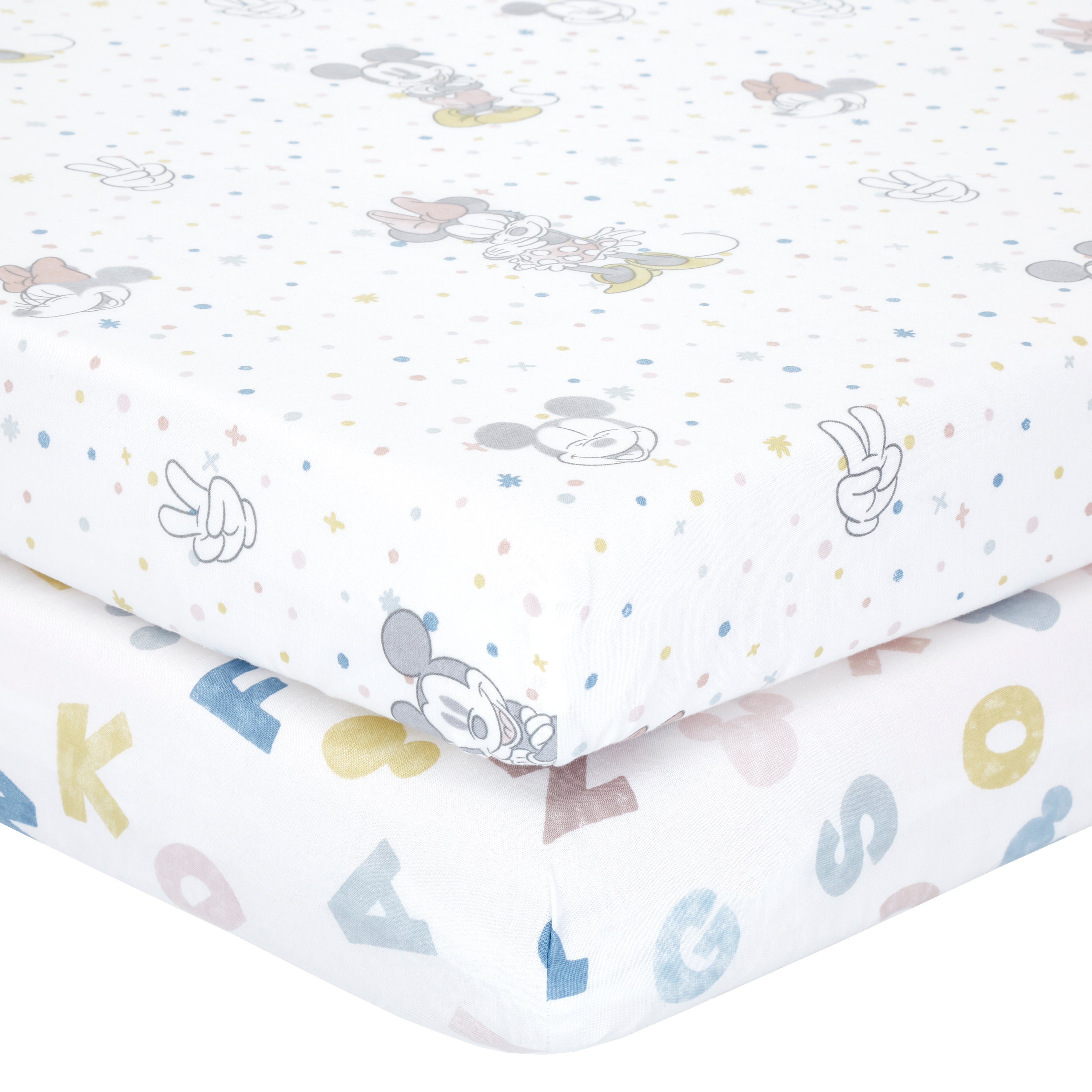 Set of 2 Disney Mickey Mouse Alphabet Letters 100% Cotton Fitted Sheets