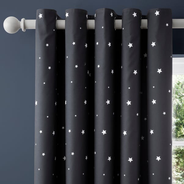 Black Outer Space Stars Thermal Blackout Eyelet Curtains  undefined