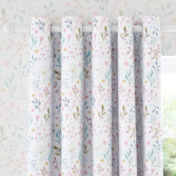 Unicorn Enchanted White Floral Thermal Blackout Eyelet Curtains  undefined