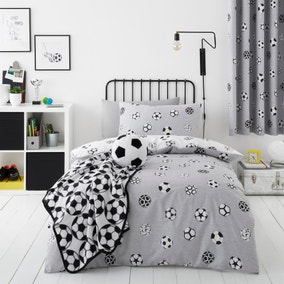Football Grey and White Reversible Duvet Cover and Pillowcase Set