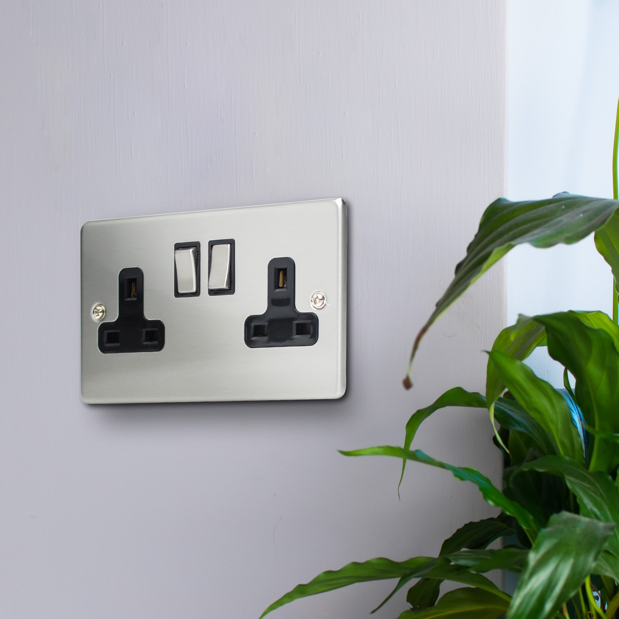 Image of 2 Gang 13 Amp Stainless Steel Wall Socket Chrome