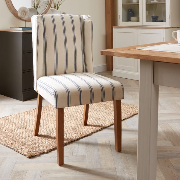 Oswald Set of 2 Dining Chairs, Folkstone Blue Stripe Fabric image 1 of 9