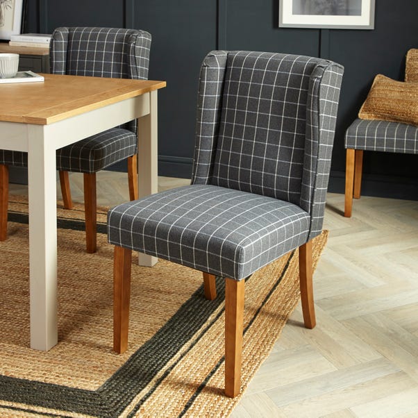Oswald Set of 2 Dining Chairs, Window Pane Check Grey Fabric image 1 of 10