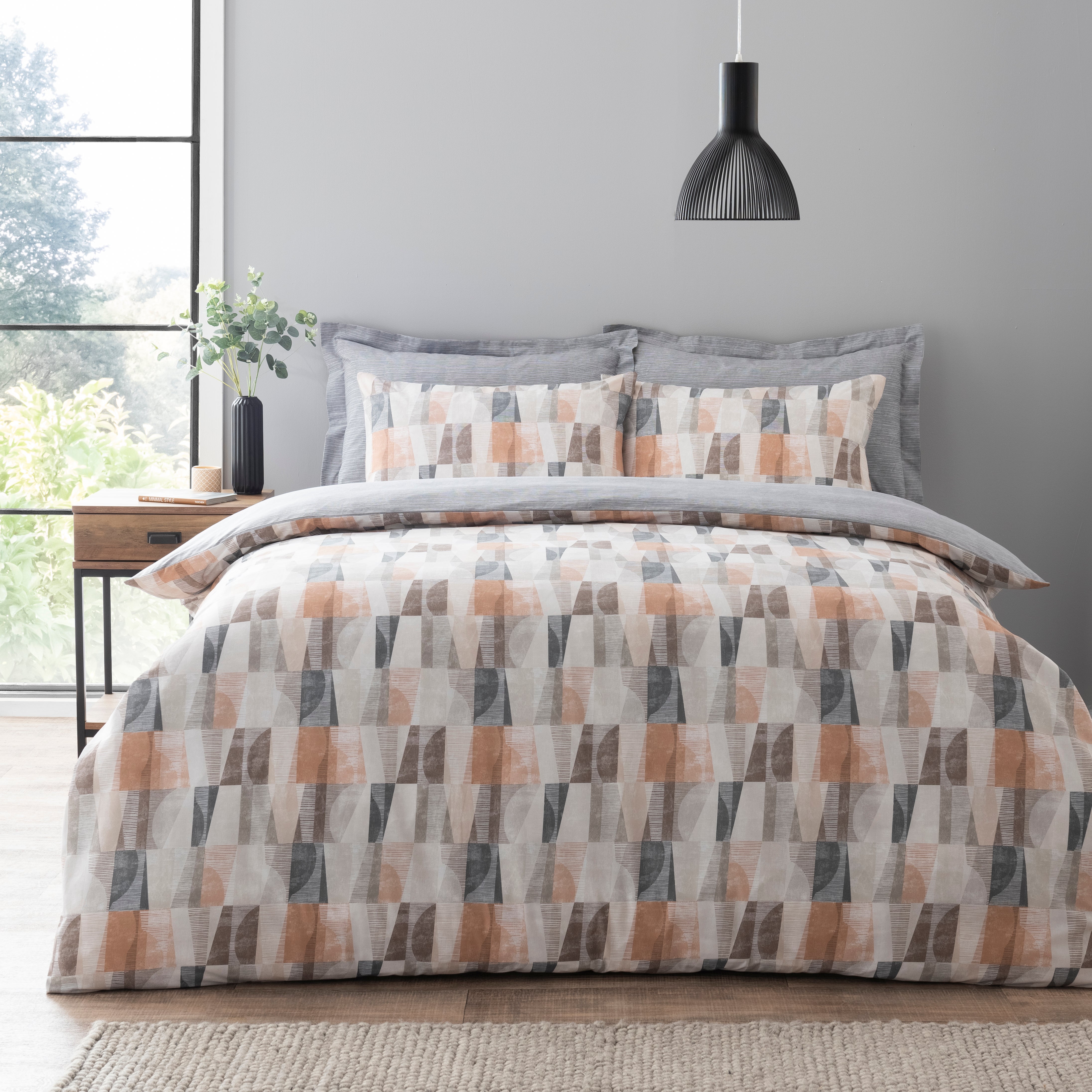 Elements Iver Geo Natural Duvet Cover And Pillowcase Set Greybrown