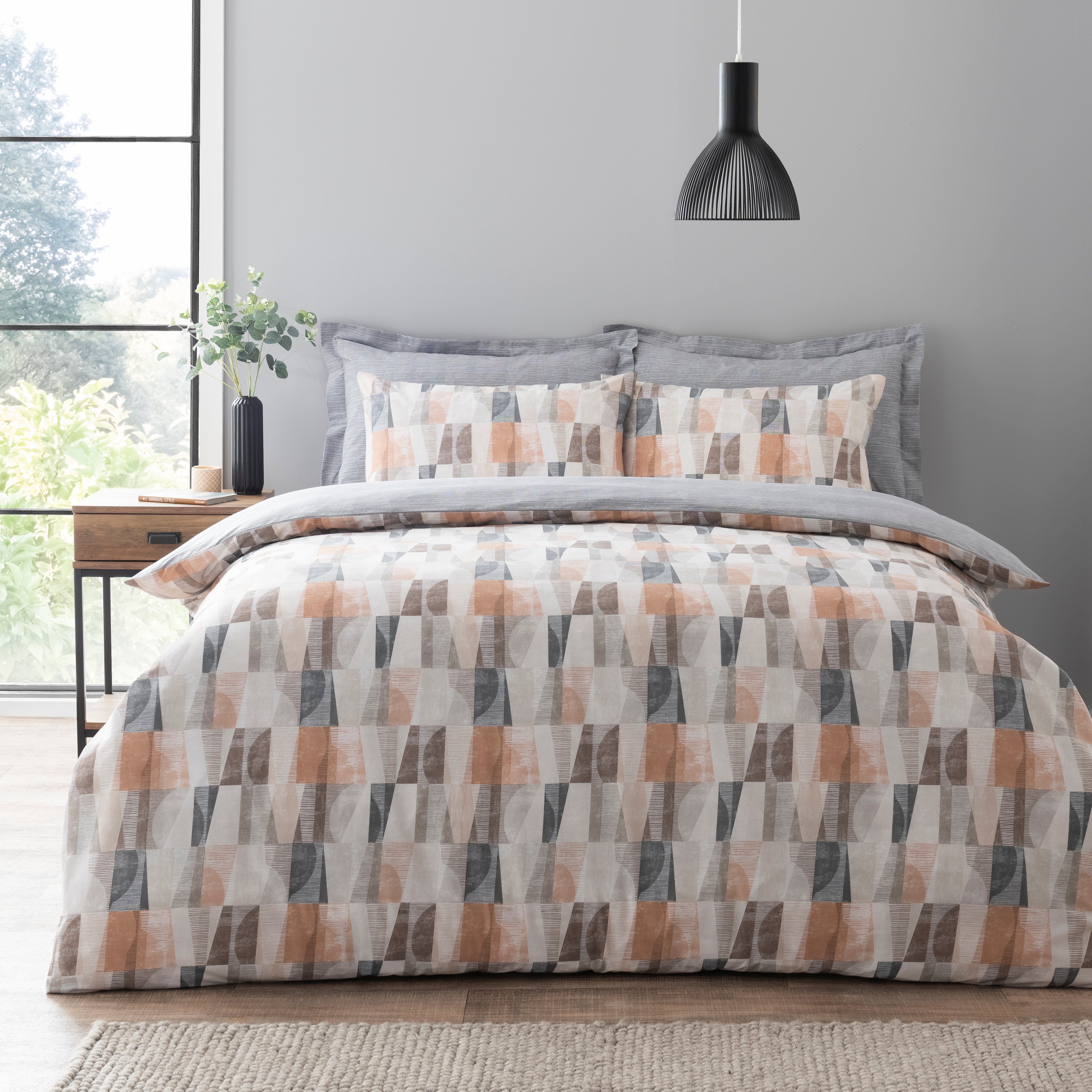 Elements Iver Geo Natural Duvet Cover And Pillowcase Set Brown
