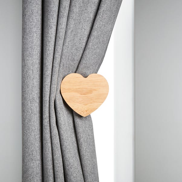Country Heart Wooden Curtain Single Holdback Natural