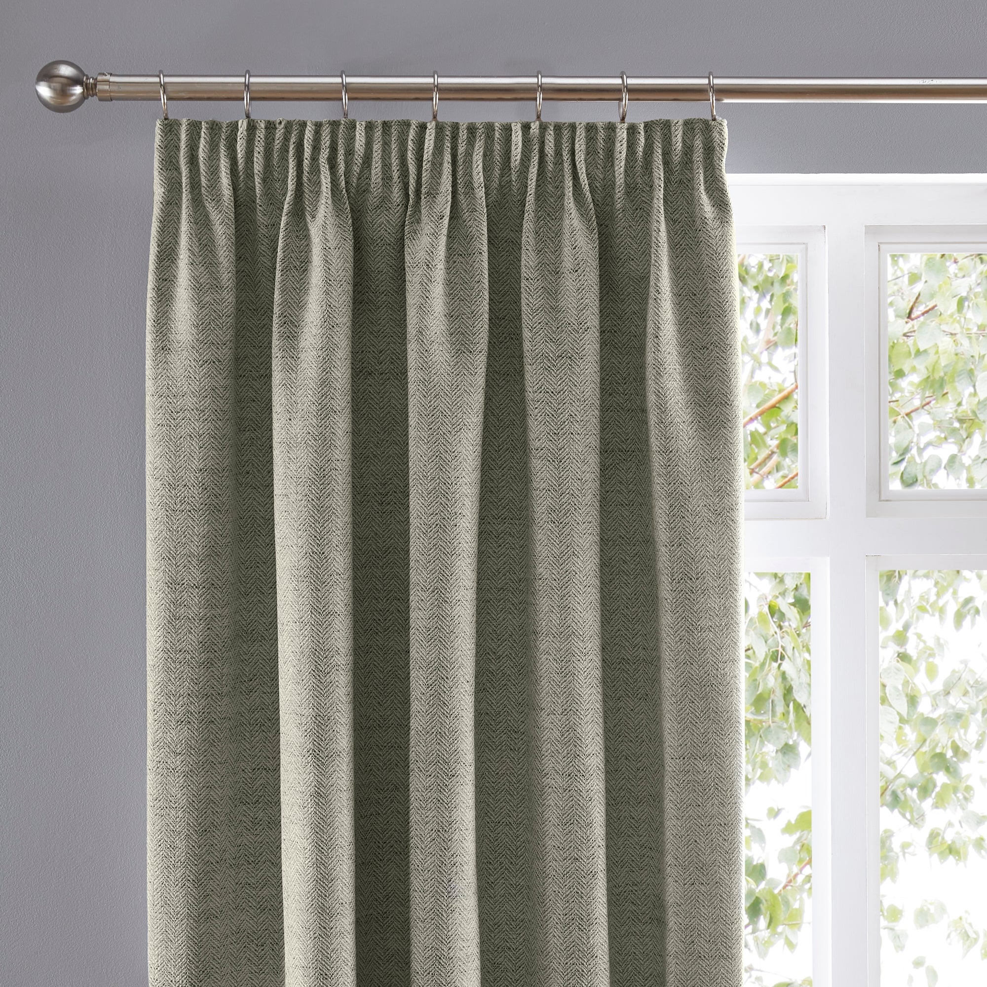 Churchgate Swithland Herringbone Sage Pencil Pleat Curtains | Dunelm