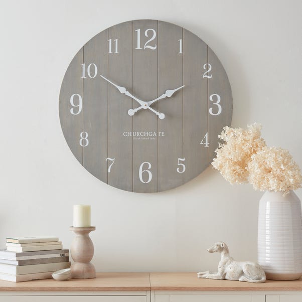 Distressed Wooden Grey Wall Clock image 1 of 3
