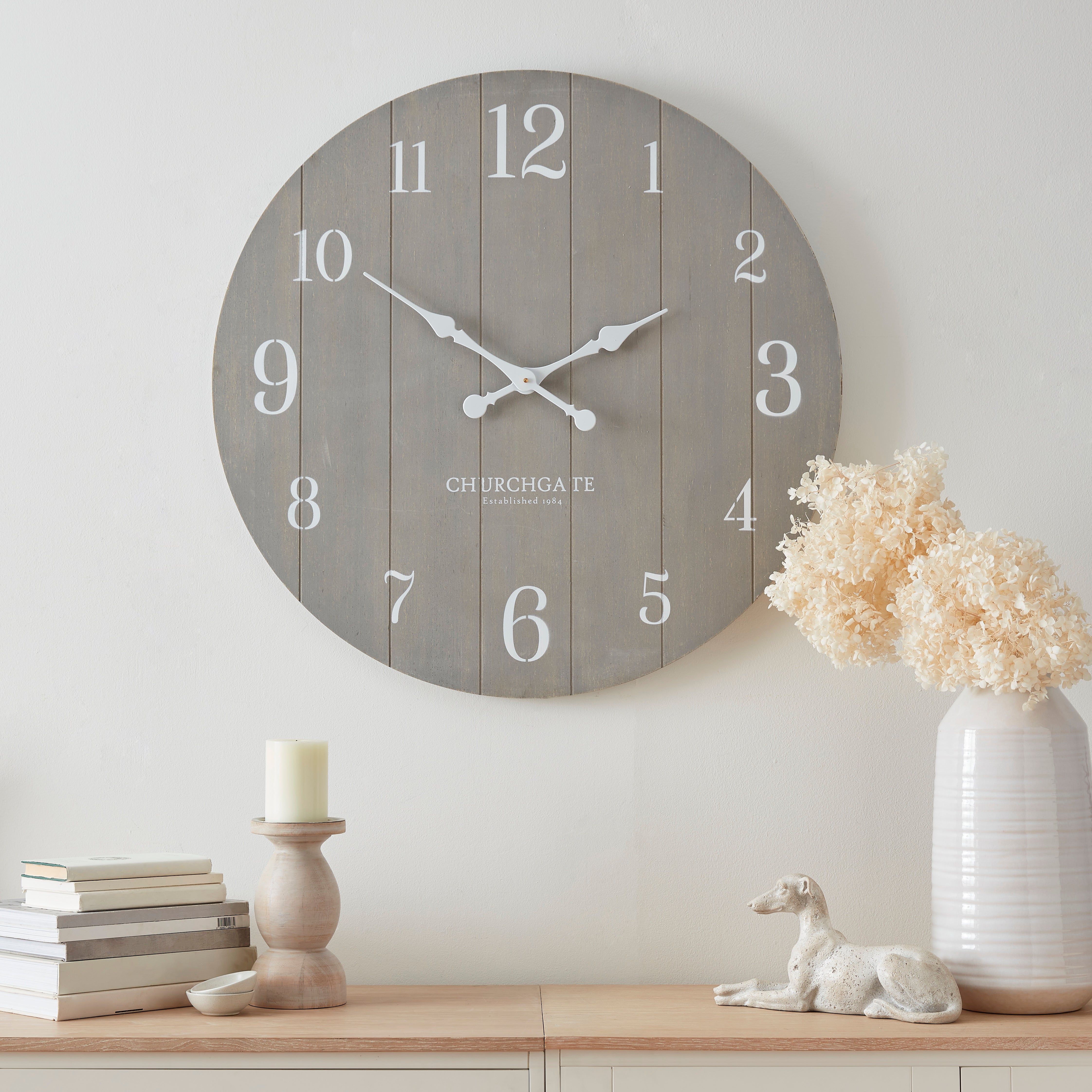 Image of Distressed Wooden 80cm Clock Grey Grey