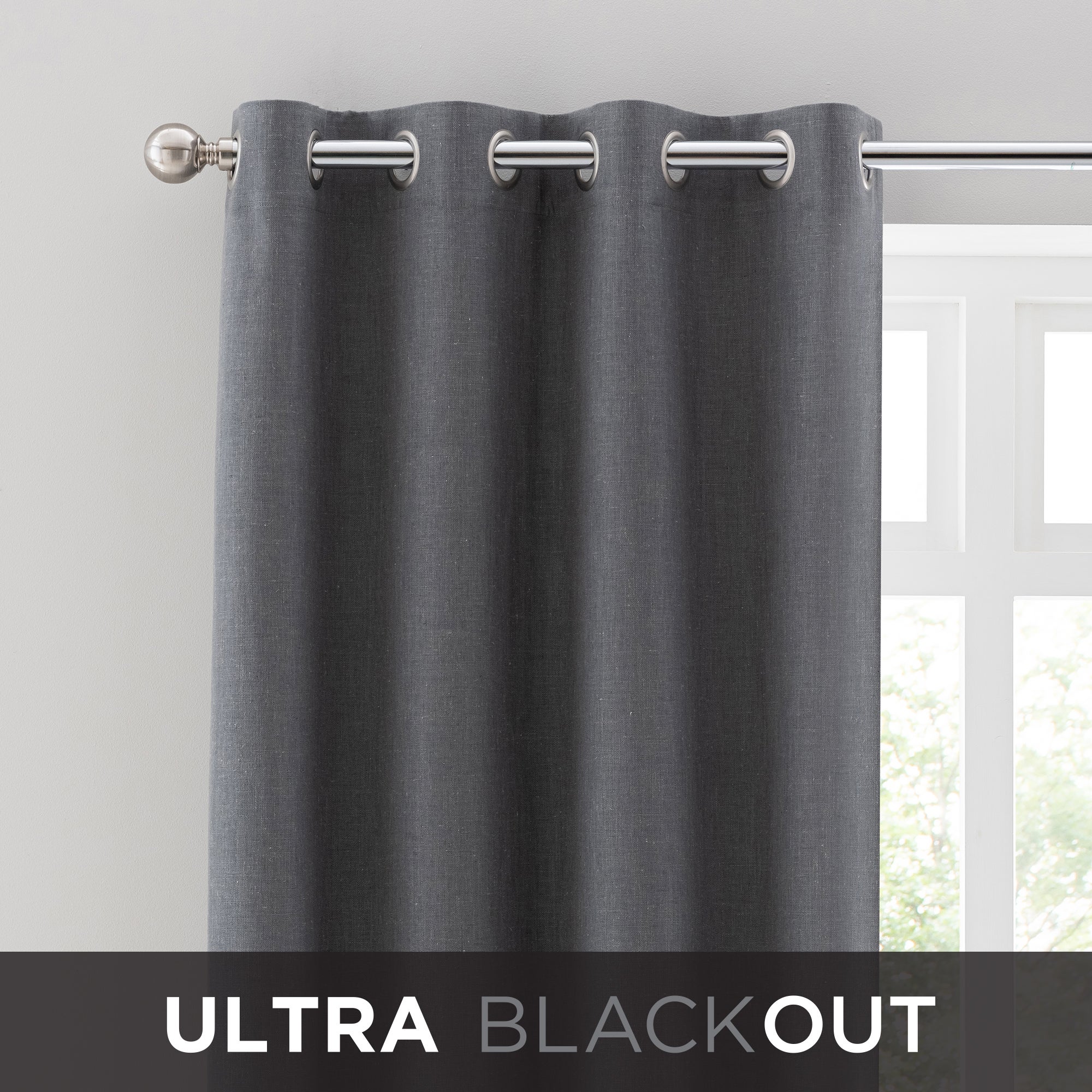 Touch of Linen Charcoal Thermal Ultra Blackout Eyelet Curtains Charcoal