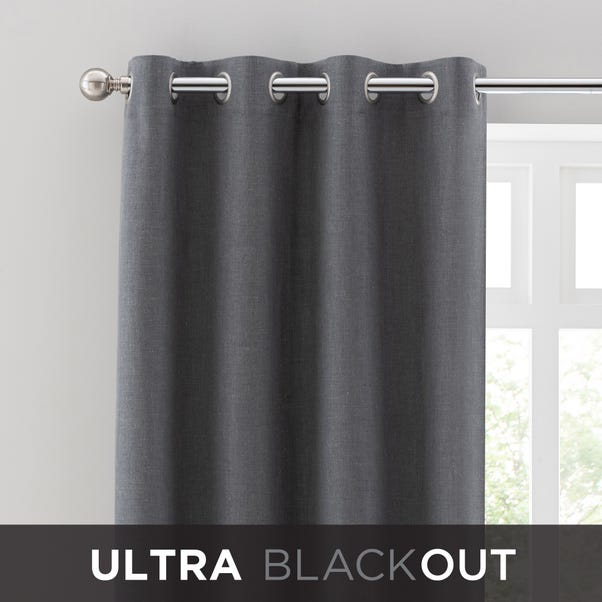 Touch of Linen Charcoal Thermal Ultra Blackout Eyelet Curtains  undefined