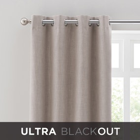 Ultra Blackout Touch of Linen Natural Eyelet Curtains