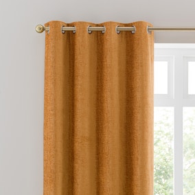 Chenille Amber Gold Eyelet Curtains