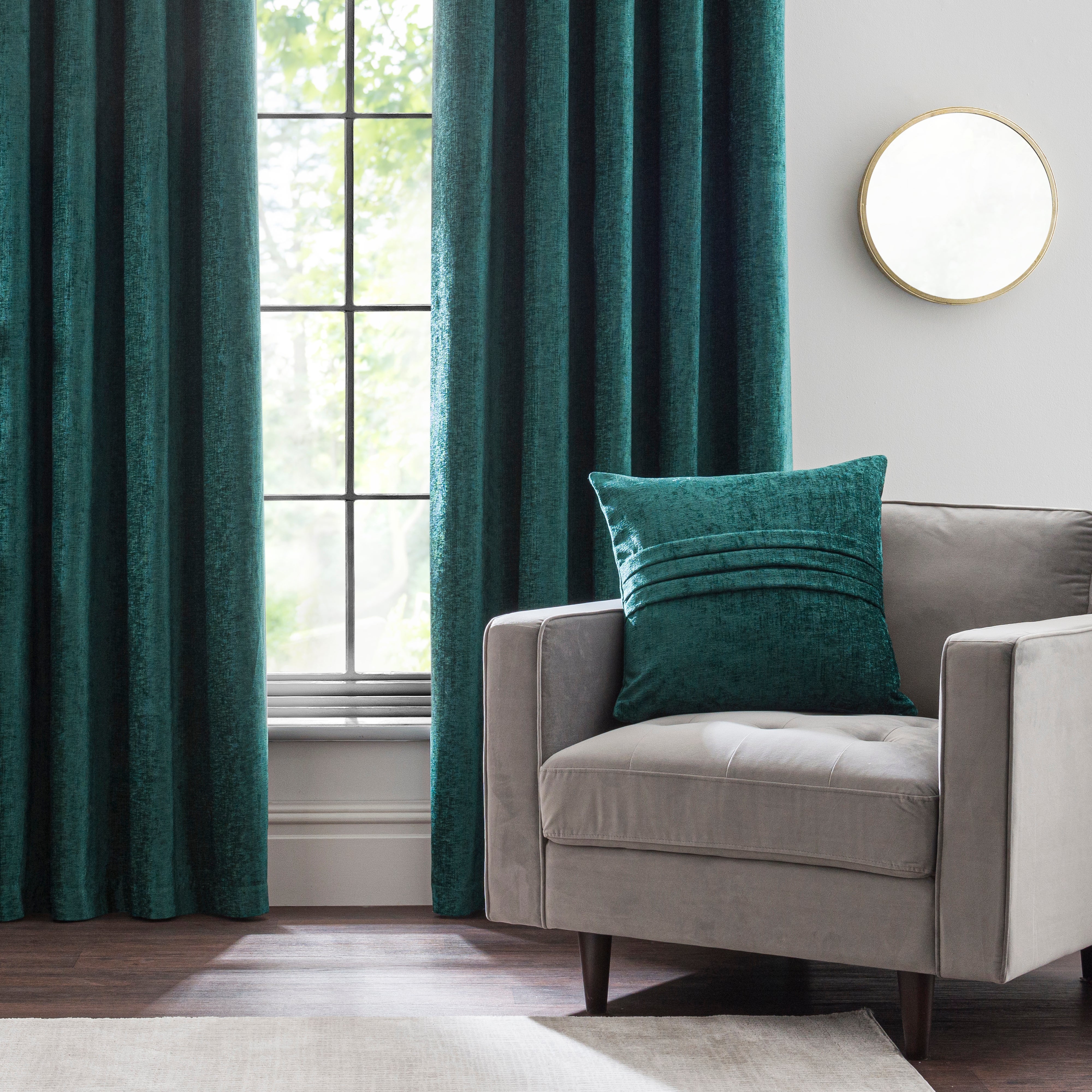 Chenille Emerald Eyelet Curtains | Dunelm