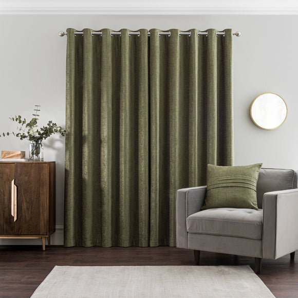 Chenille Olive Eyelet Curtains | Dunelm