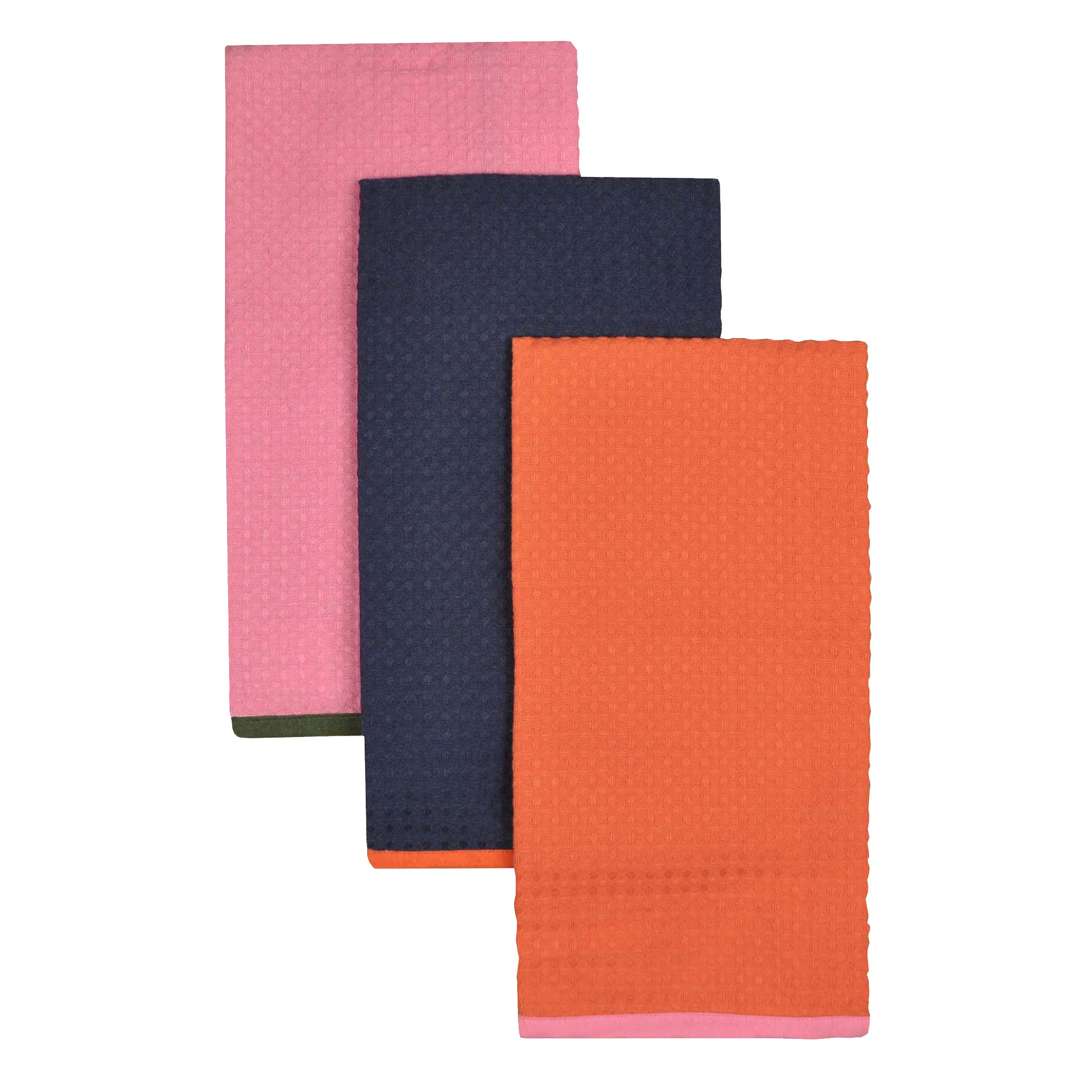 Set Of 3 Elements Contrast Tea Towels Pink