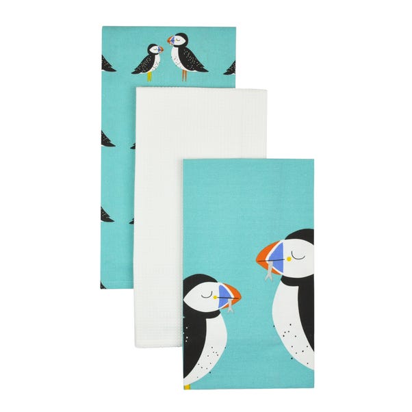 Puffin Pack of 3 Tea Towels Blue