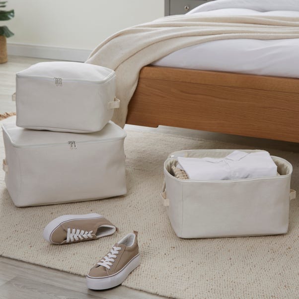 Set of 3 Fabric Storage Bags Cream
