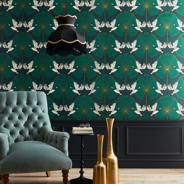 Luxe Cranes Green Wallpaper image 1 of 5