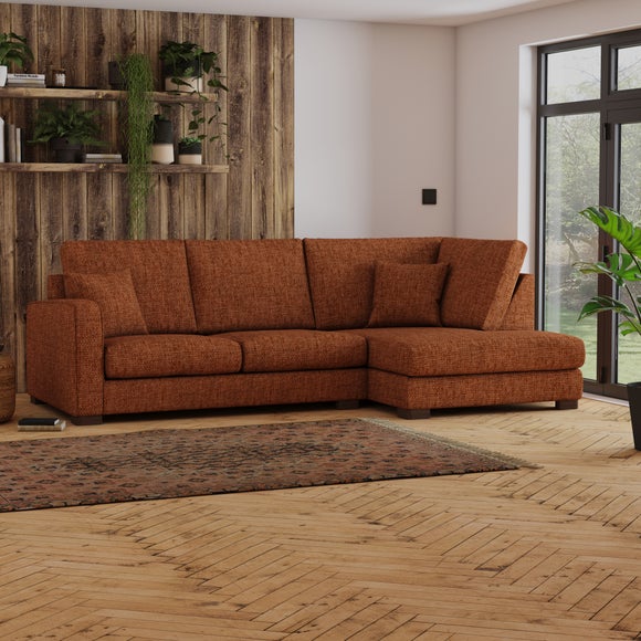 Carson Deep Sit Chunky Chenille Corner Sofa Orange