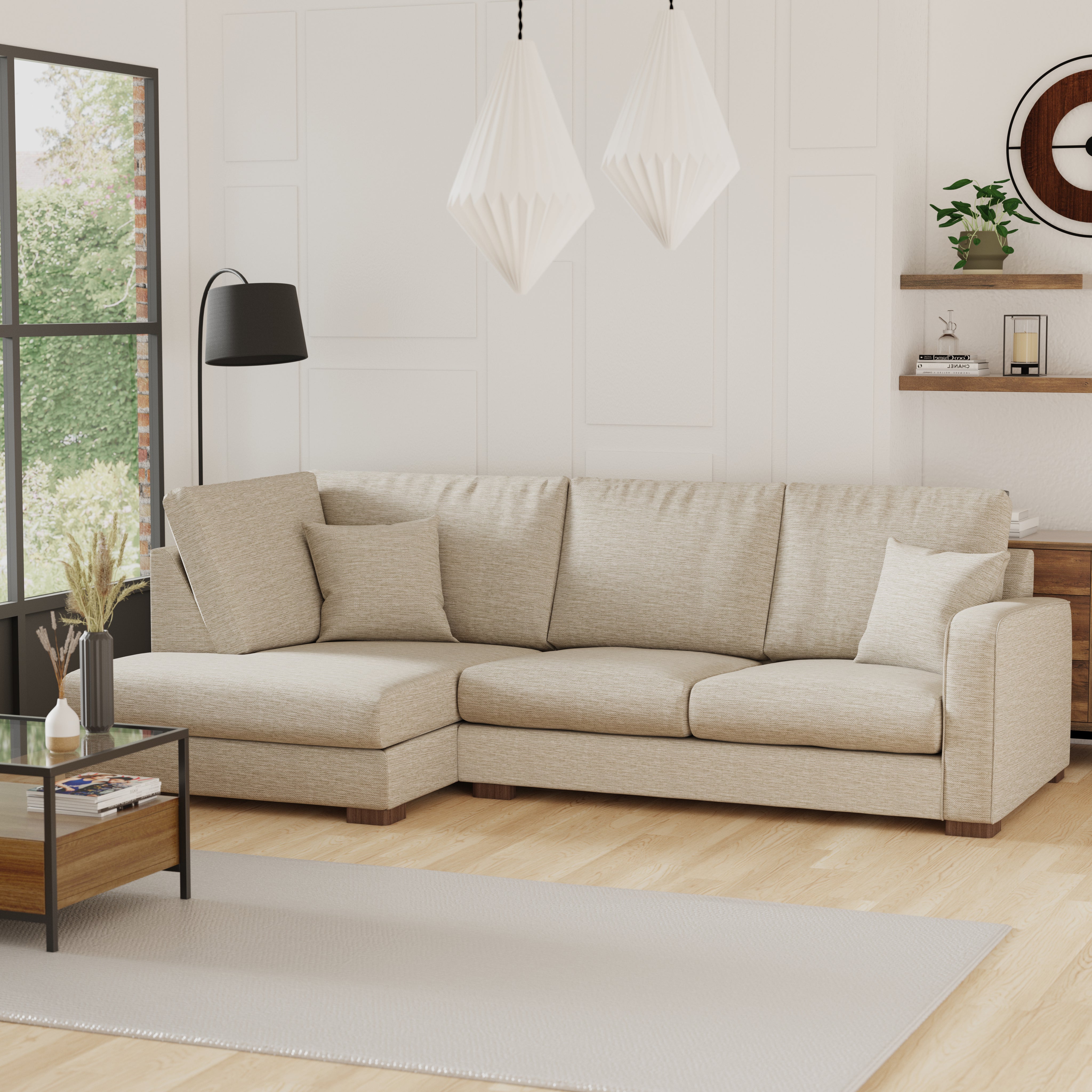 Carson Deep Sit Vivalife Stain Resistant Fabric Corner Sofa Beige