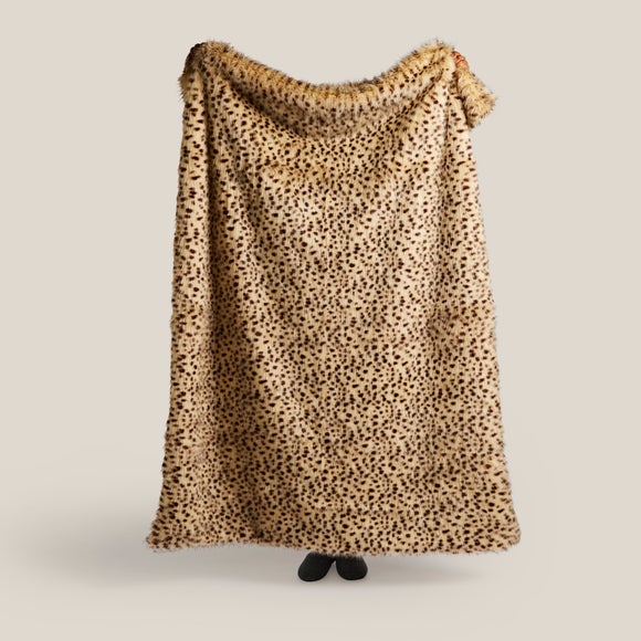 Cheetah Fur 130x180cm Brown Throw Dunelm