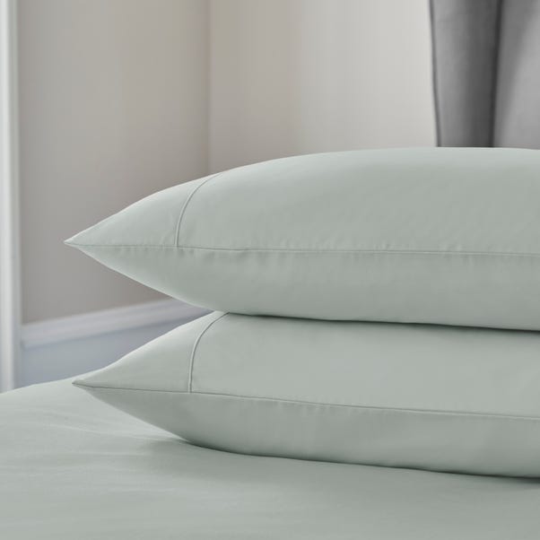Dorma 300 Thread Count 100% Cotton Sateen Plain Cuffed Pillowcase Grey Green