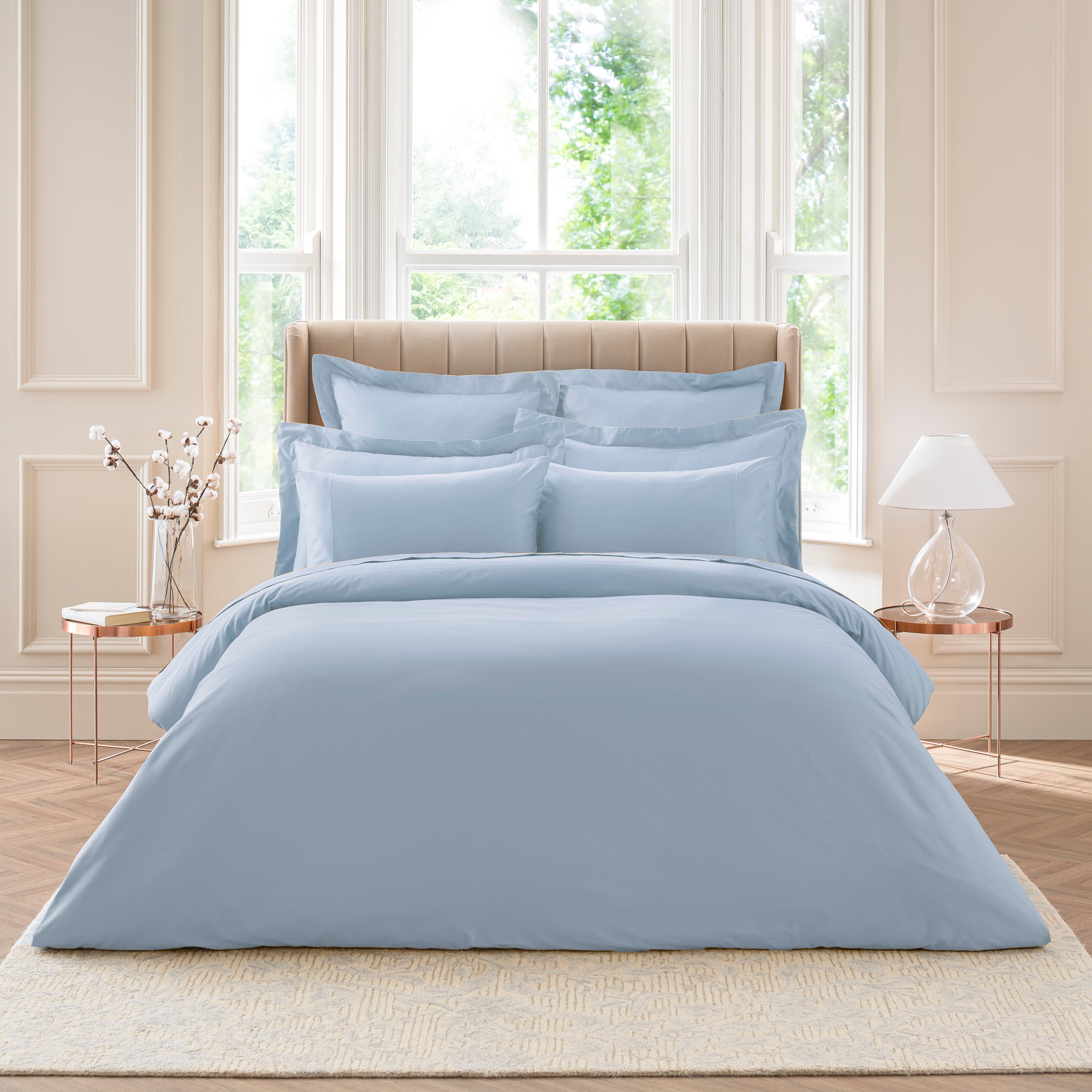 Dorma 300 Thread Count 100 Cotton Sateen Norfolk Blue Duvet Cover Blue