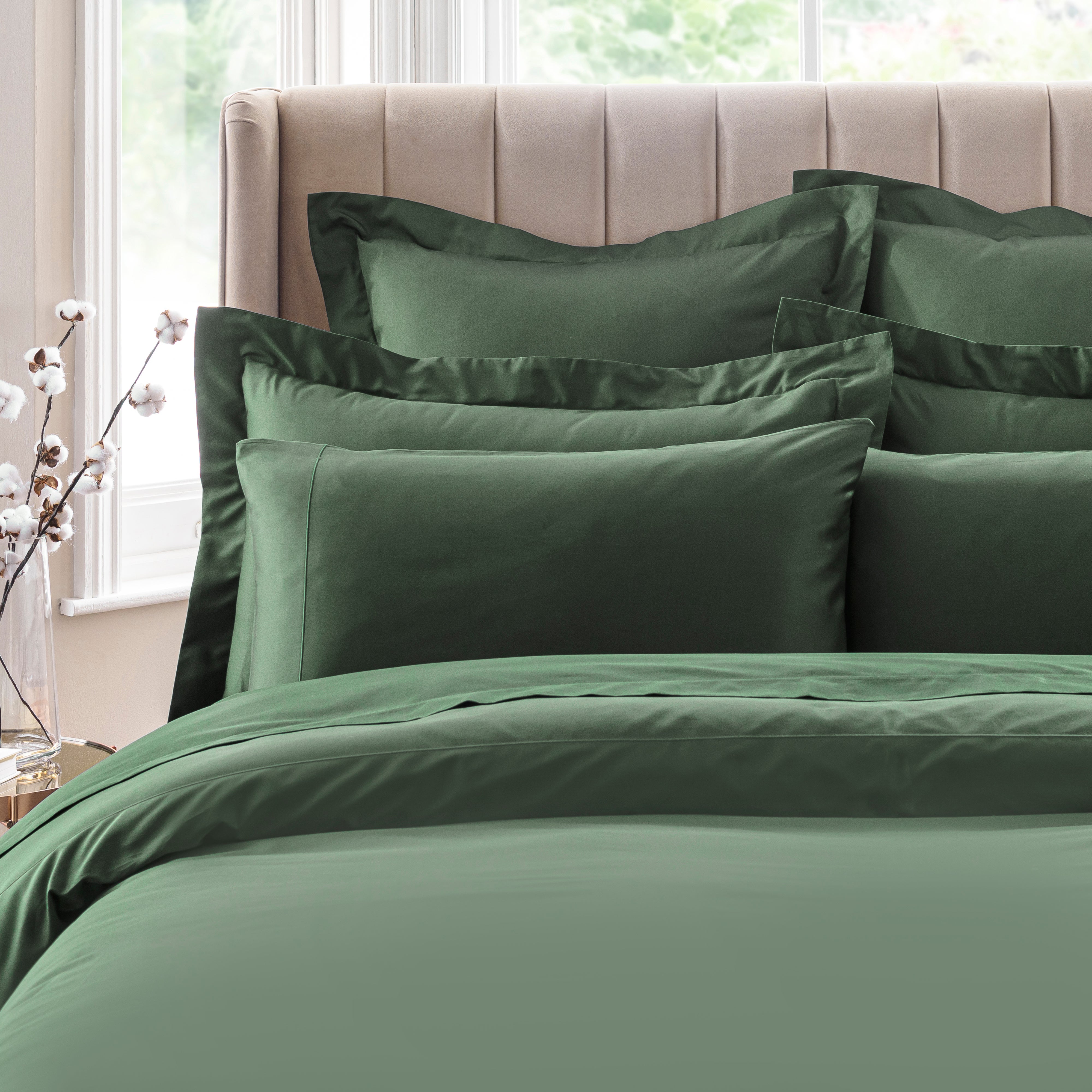 Dorma 300 Thread Count 100 Cotton Sateen Plain Cuffed Pillowcase Green