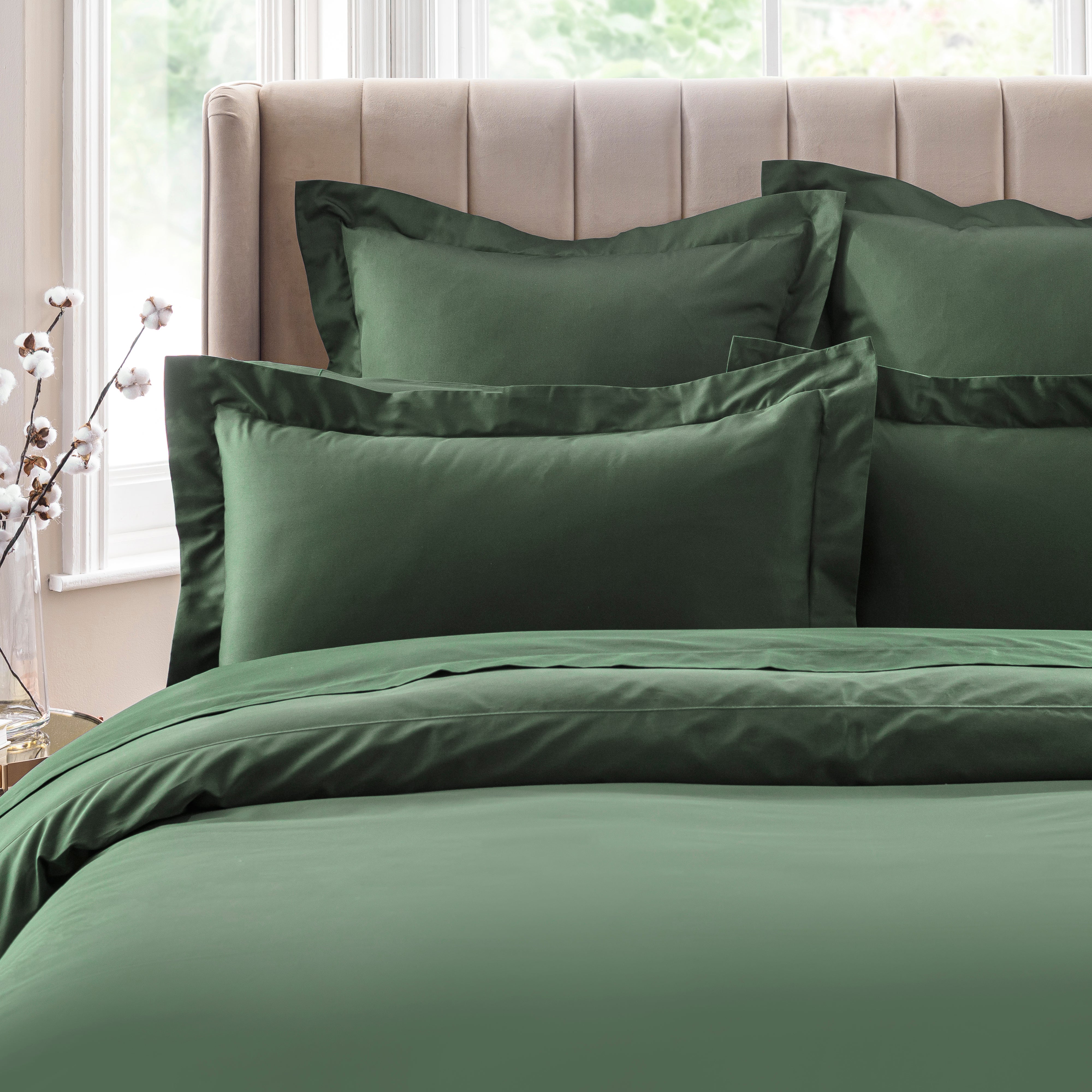 Dorma 300 Thread Count 100 Cotton Sateen Plain Oxford Pillowcase Green