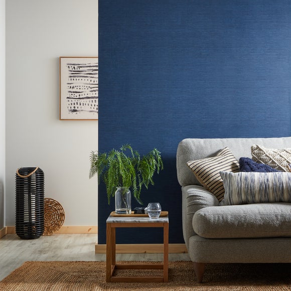 Loving this navy grasscloth wallpaper and accents  Wallpaper living room  Navy blue bedrooms Grasscloth wallpaper