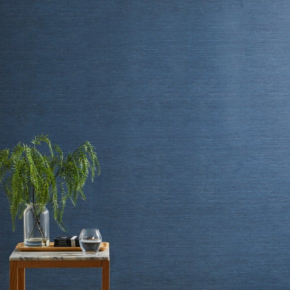 40180003  Lamphu Blue Grasscloth Wallpaper